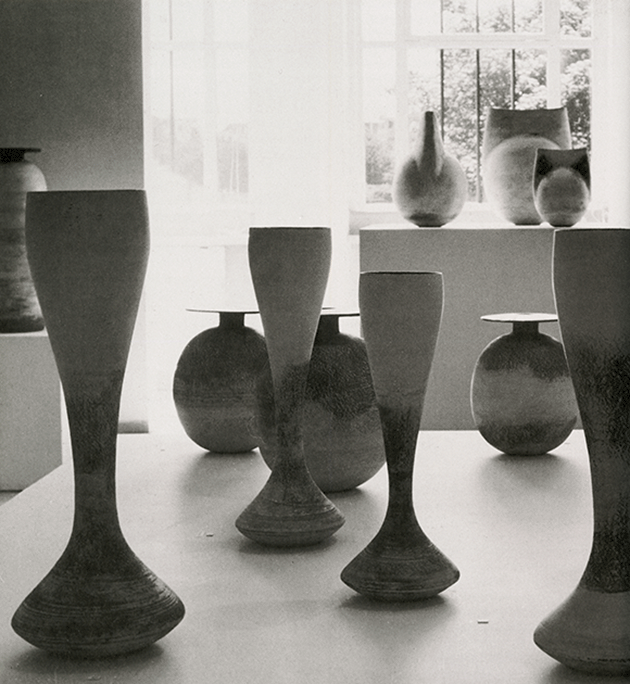 The present large ovoid pot with disc top on display at the 'Lucie Rie and Hans Coper' exhibition at the Boijmans Van Beuningen Museum, Rotterdam, 1967 Credit: Photo: Jane Coper